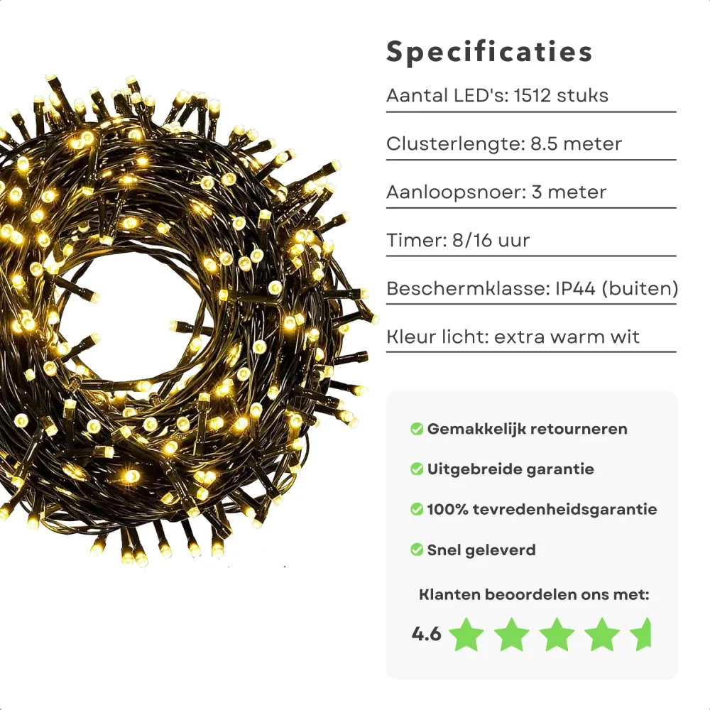 Cheqo® Clusterverlichting LED - Kerstboomverlichting - Kerstverlichting - Kerstlampjes - 1152 Lichten - 8.5M - Extra Warm...
