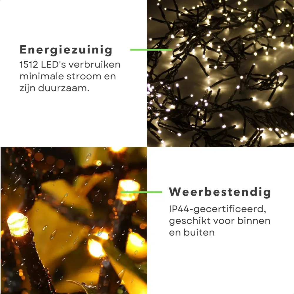 Cheqo® Clusterverlichting LED - Kerstboomverlichting - Kerstverlichting - Kerstlampjes - 1152 Lichten - 8.5M - Extra Warm...