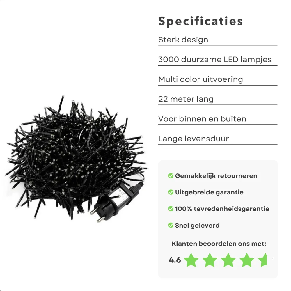 Cheqo® XL Kerstboomverlichting - Clusterverlichting - Kerstlampjes - Led Verlichting - Kerstverlichting - 3000 LED - 22 me...