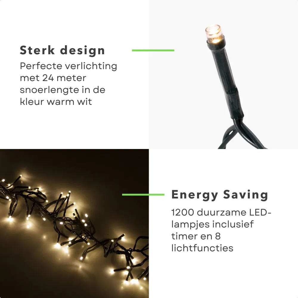 Cheqo® Kerstboomverlichting - Micro Clusterverlichting - Kerstlampjes - Led Verlichting - Kerstverlichting voor Binnen en...