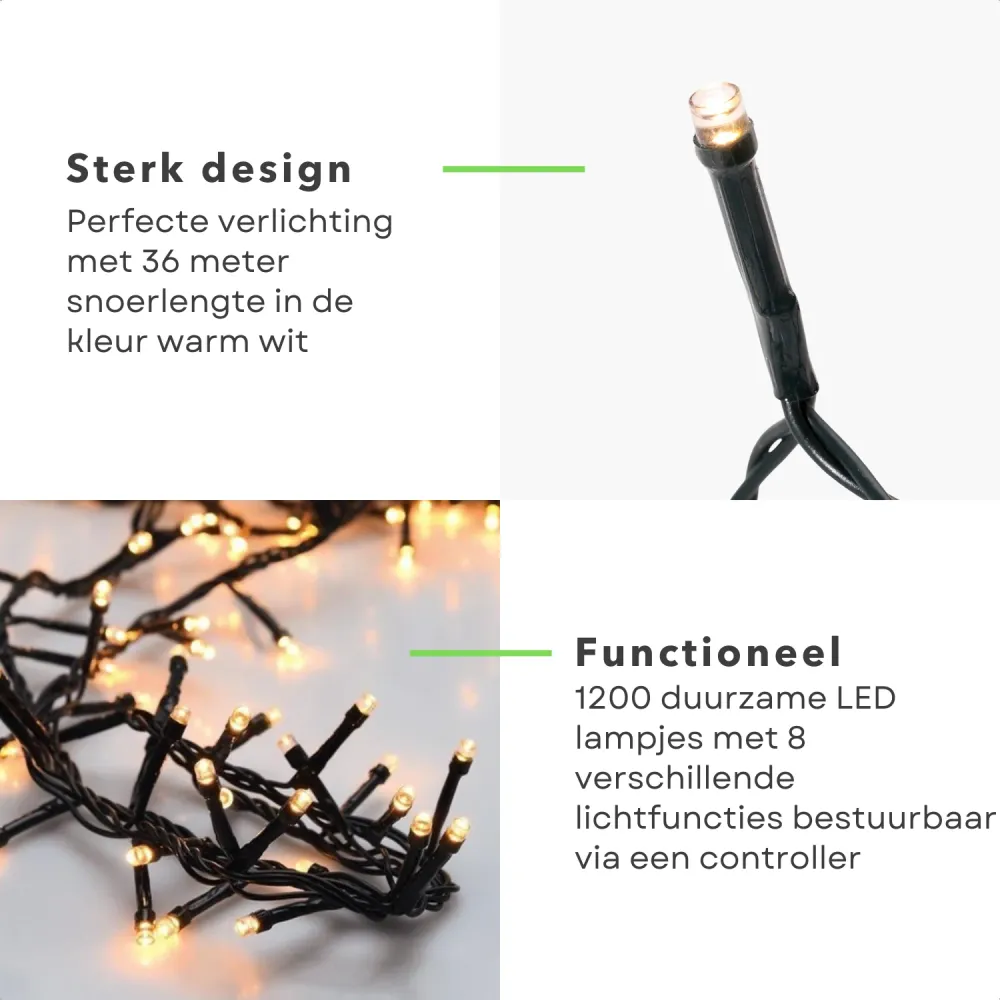 Cheqo® Kerstboomverlichting - Micro Clusterverlichting - Kerstlampjes - Led Verlichting - Kerstverlichting voor Binnen en...