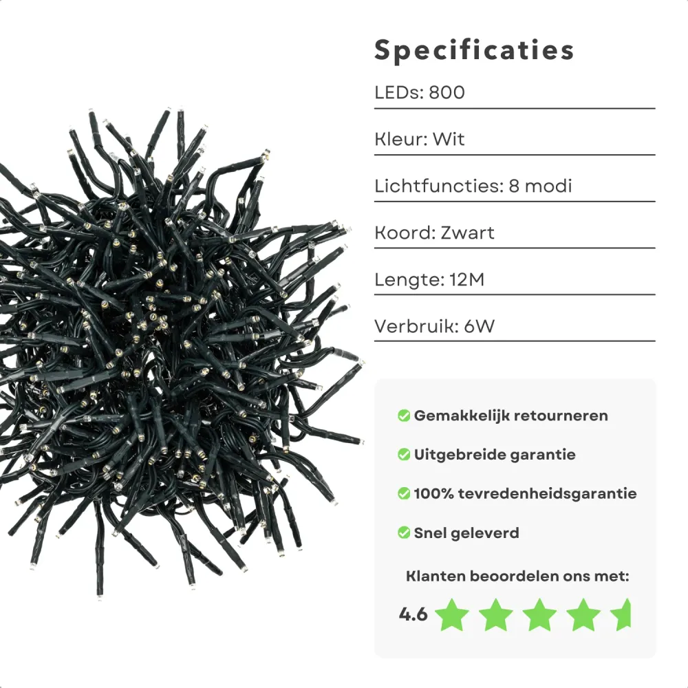 Cheqo® Maxi Cluster Kerstverlichting - Kerstboomverlichting - Clusterverlichting - Kerstlampjes - 800 Led - Wit - Timer -...