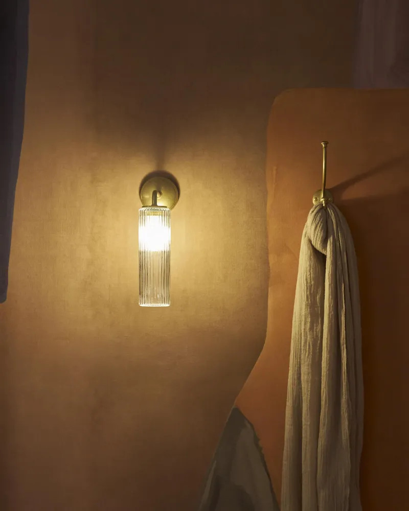 Claremont Kleine Wandlamp Geribbeld Glas - Antiek Messing