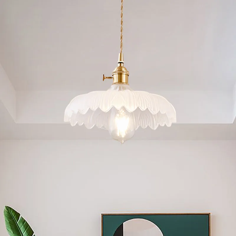 10"/12" brede moderne paraplu-hanger wit prismatisch glas 1-lichts restaurant hanglamp messing Clearhalo