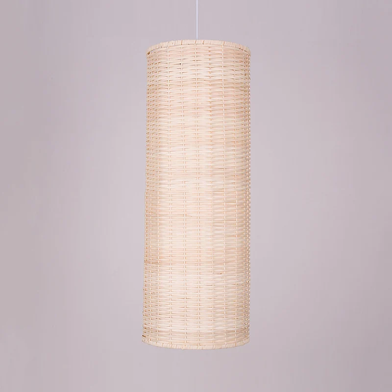 10"/12" W cilinder hangende hanglamp Aziatische stijl rotan 1 lichtbeige plafondverlichting voor restaurant Clearhalo
