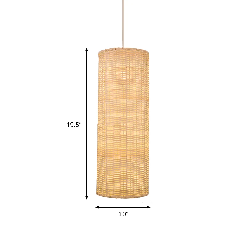10"/12" W cilinder hangende hanglamp Aziatische stijl rotan 1 lichtbeige plafondverlichting voor restaurant Clearhalo