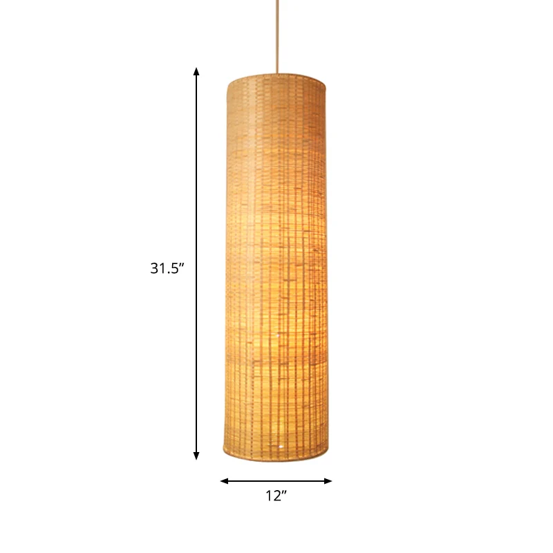 10"/12" W cilinder hangende hanglamp Aziatische stijl rotan 1 lichtbeige plafondverlichting voor restaurant Clearhalo