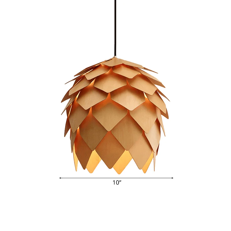 10"/12" W Pinecone Hanglamp Lodgestijl Hout 1 Licht Eetkamer Verstelbare Plafondlamp Beige Clearhalo