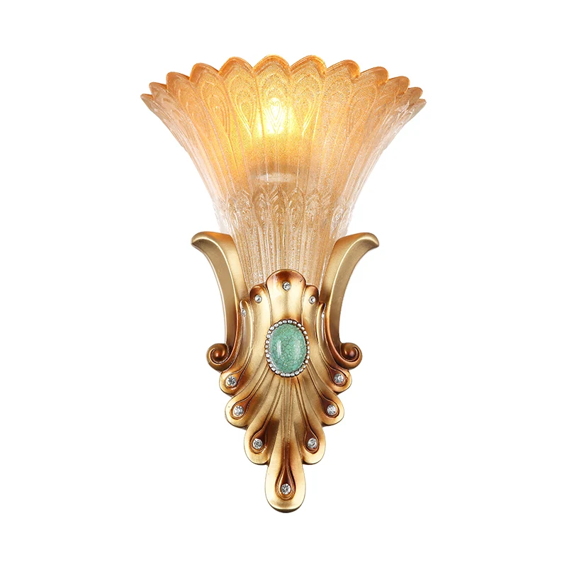 10"/13" brede gouden 1-lichts inbouwkolonialisme matglas uitlopende wandlamp voor slaapkamer Clearhalo