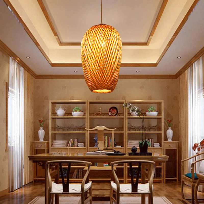 10“/14.5” H Bamboe Langwerpige Hangende Hanglamp 1 Licht Azië Hangende Plafondlamp Beige Clearhalo
