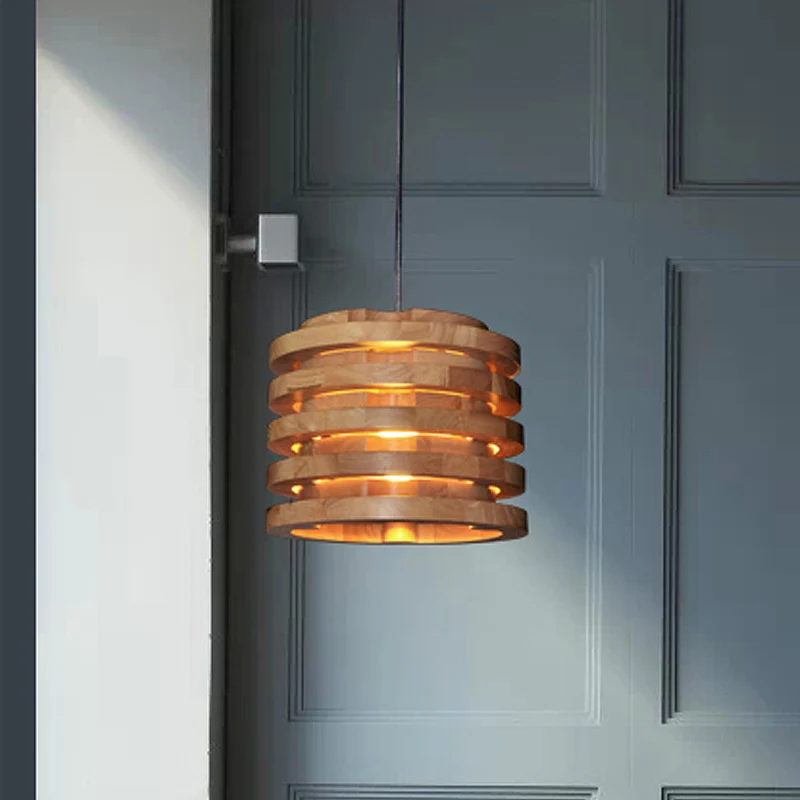 10"/16" brede houten cilindrische hanglamp hedendaagse 1-lichts hanglamp natuurlijk hout voor woonkamer Clearhalo