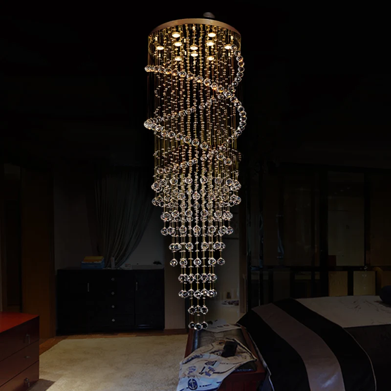 10-koppige spiraalcascades hanglamp modernisme messing helder kristal LED-multilichthanger Clearhalo