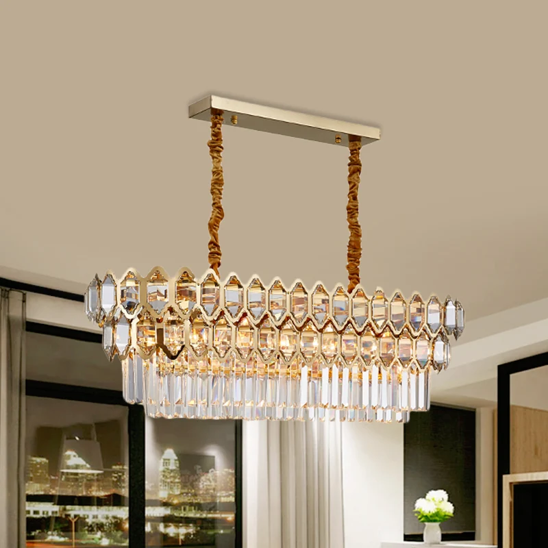 10-lamps Quatrefoil gelaagde eilandlamp modernistische gouden prismatische kristallen plafondhanglamp Clearhalo