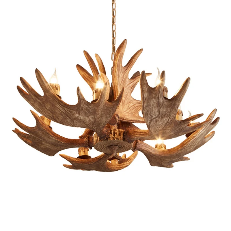 10-lichts hanglampset Lodge faux elandhoorn hars kroonluchterhanger bruin Clearhalo