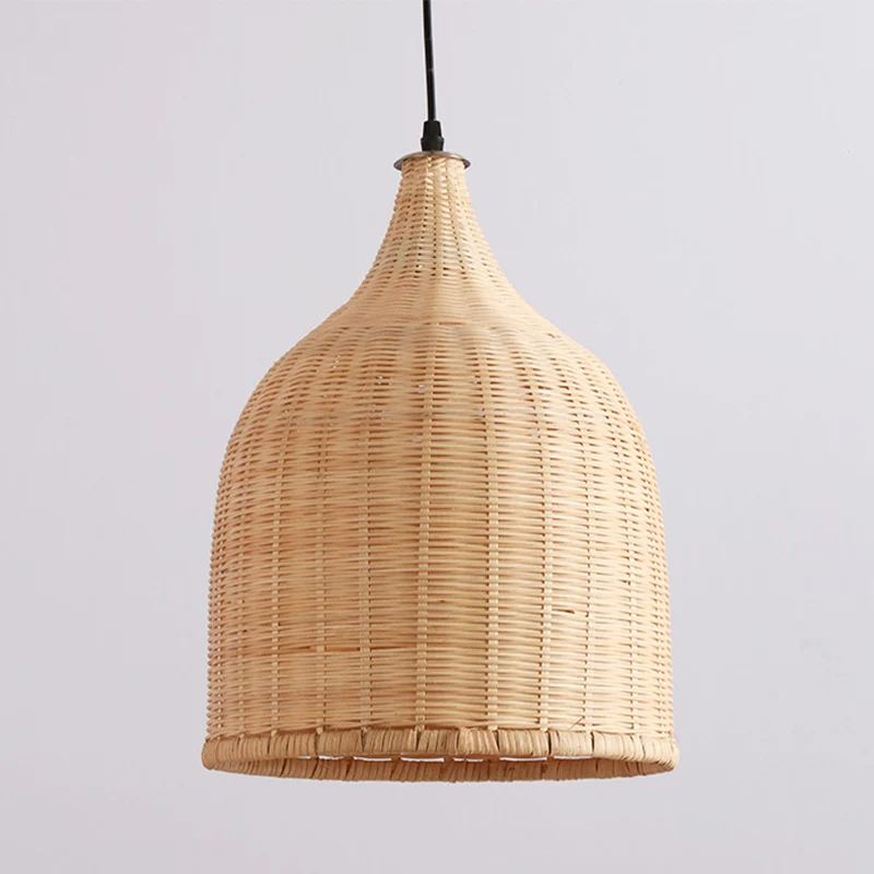 11"/14"/18" W 1 Lichte Woonkamer Hanglamp Modern Beige Hangend Plafondlamp met Mand Bamboe Schaduw Clearhalo