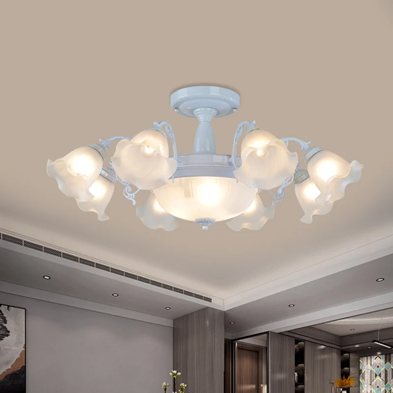 11-kops opaalglas semi-inbouwverlichting boerderij wit/zwarte afwerking bloemen woonkamer plafond vlak Clearhalo