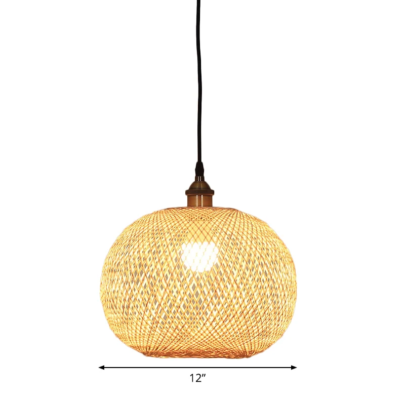 12"/14"/21,5" W 1 Lamp Eetkamer Hanglamp Aziatisch Beige Hanglamp met Ellips Bamboe Schaduw Clearhalo