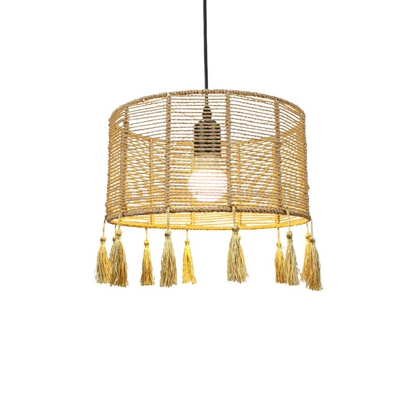 12"/16" brede trommelkap hanglamp modernistische stijl rotan 1/3-licht beige hangende verlichting met kwastje Clearhalo