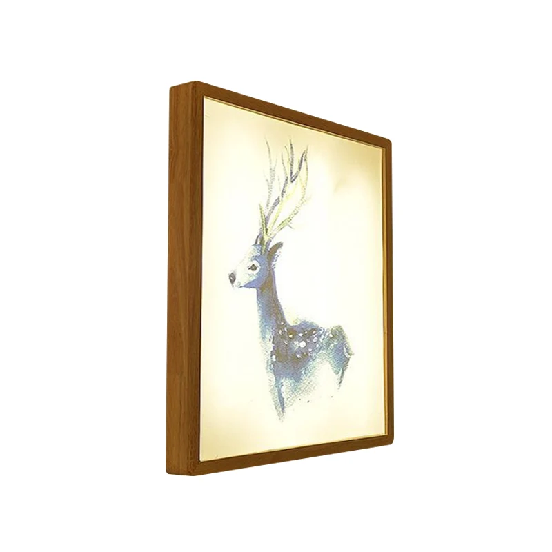 12"/16" breedte vierkante metalen muurschildering lamp minimalistische LED hout wandmontage verlichting met hertenpatroon...