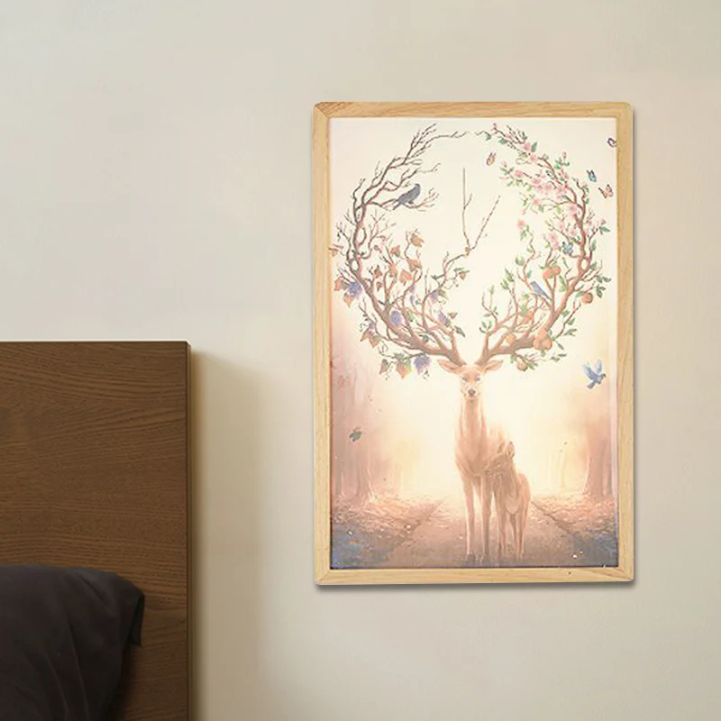 12"/16" breedte vierkante metalen muurschildering lamp minimalistische LED hout wandmontage verlichting met hertenpatroon...