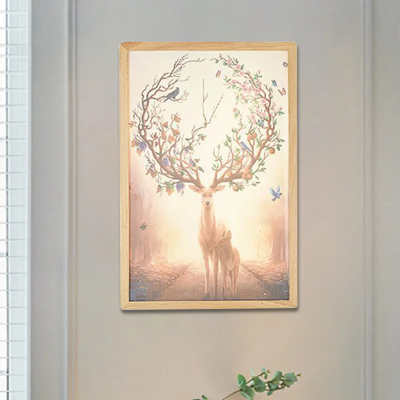 12"/16" breedte vierkante metalen muurschildering lamp minimalistische LED hout wandmontage verlichting met hertenpatroon...