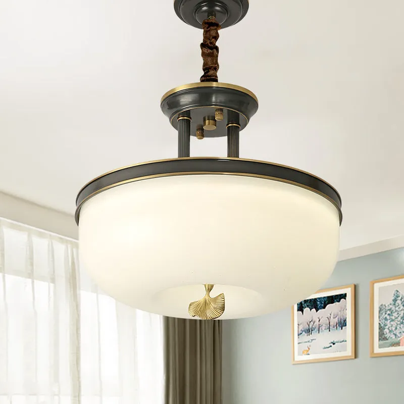 12"/16" W goud/zwarte kom hangende kroonluchter Vintage mat wit glazen eetkamer LED hanglamp Clearhalo