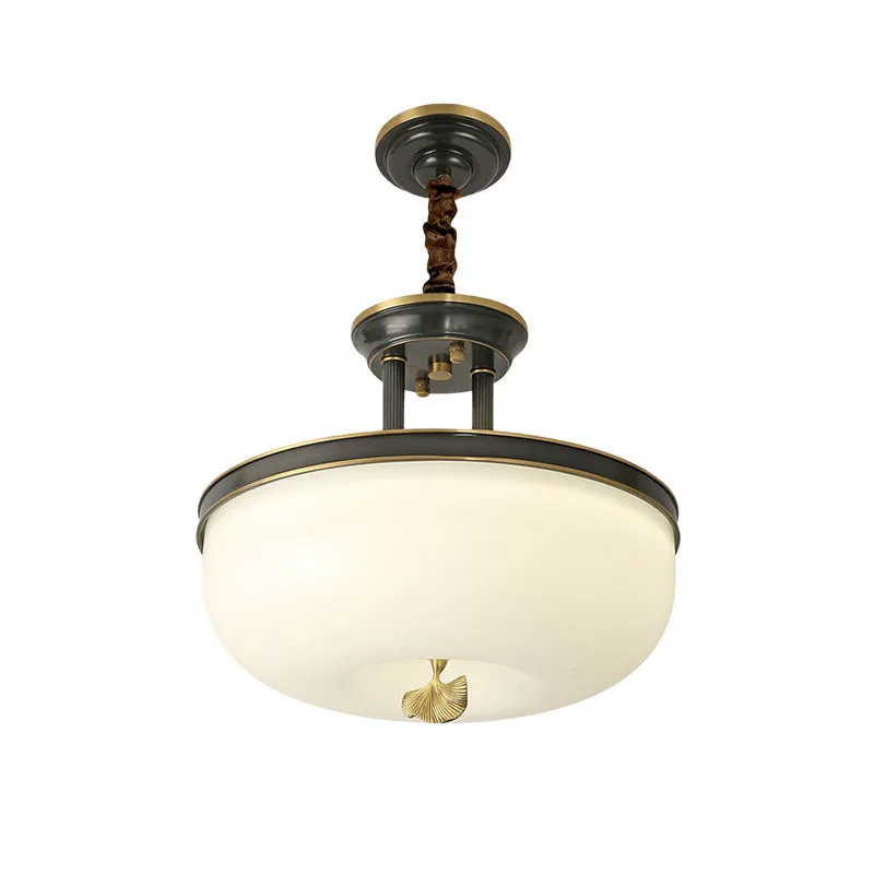12"/16" W goud/zwarte kom hangende kroonluchter Vintage mat wit glazen eetkamer LED hanglamp Clearhalo