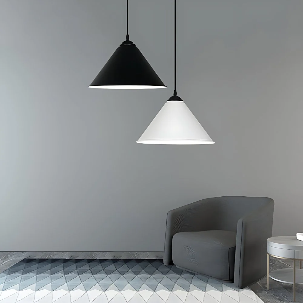 12/16 inch brede kegel metalen hanglamp eigentijds 1 lamp eetkamer hanglamp zwart/wit Clearhalo