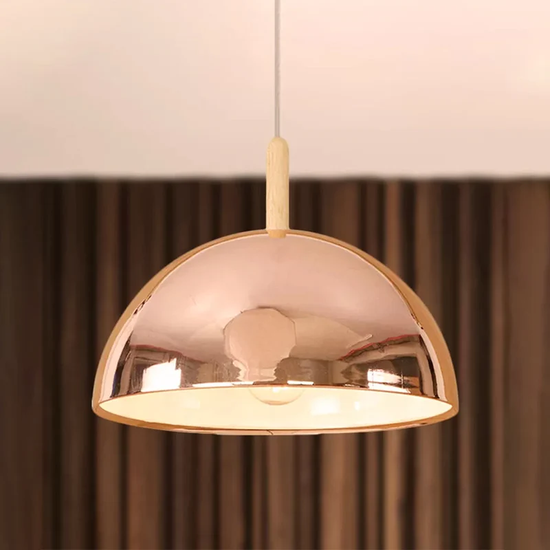 12"/16" W 1 licht gespiegelde hanglamp met koepelschaduw metallic retro-stijl woonkamer hanglamp rosé goud Clearhalo
