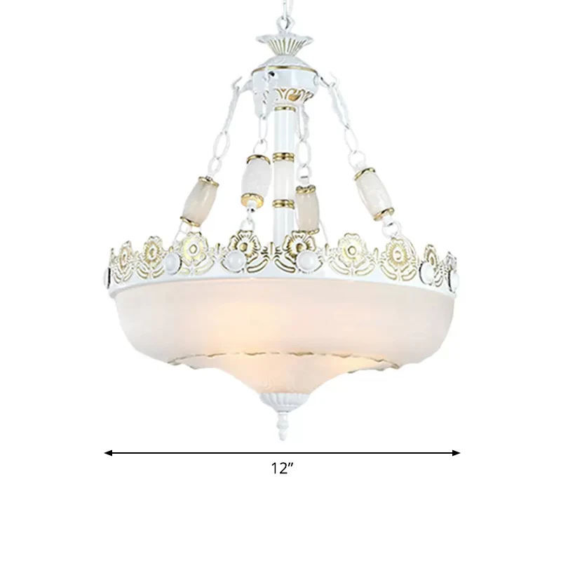 12"/16" W mandvormige witte glazen hanger klassieke woonkamer LED hangende plafondlamp messing Clearhalo
