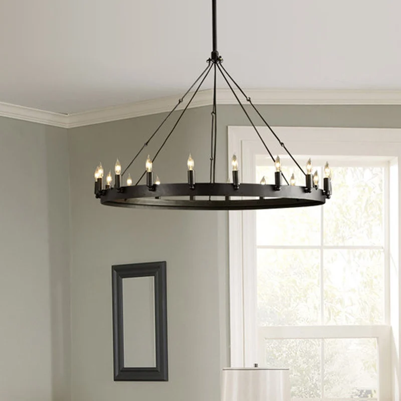 12/18-lichts ronde hangende kroonluchter Traditionele zwarte metalen hanglamp met kaarsontwerp Clearhalo