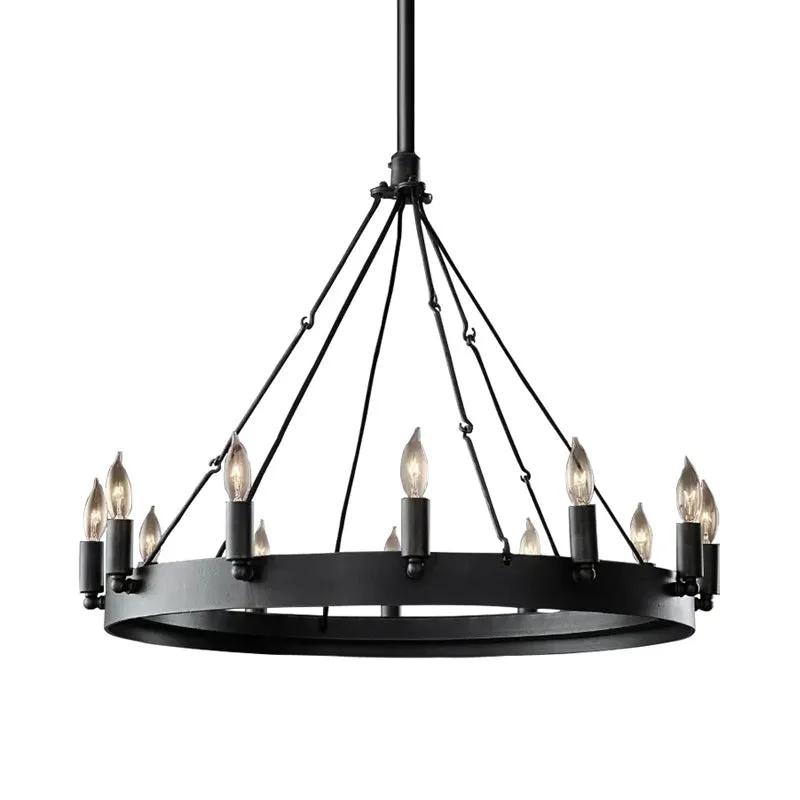 12/18-lichts ronde hangende kroonluchter Traditionele zwarte metalen hanglamp met kaarsontwerp Clearhalo