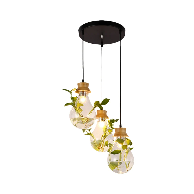 12"/19,5" W 3-koppige clusterhanger boerderij bolvormig helder glas hanglamp zwart, lineaire/ronde luifel Clearhalo
