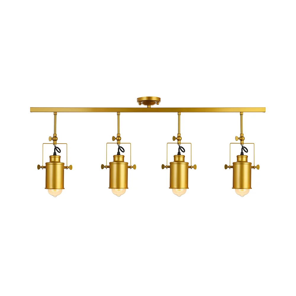 1/2/3/4-Head Iron Semi Inbouwlamp Vintage Stijl Brons/Gouden Afwerking Cilindrische Schaduw Plafondarmatuur voor Restauran...