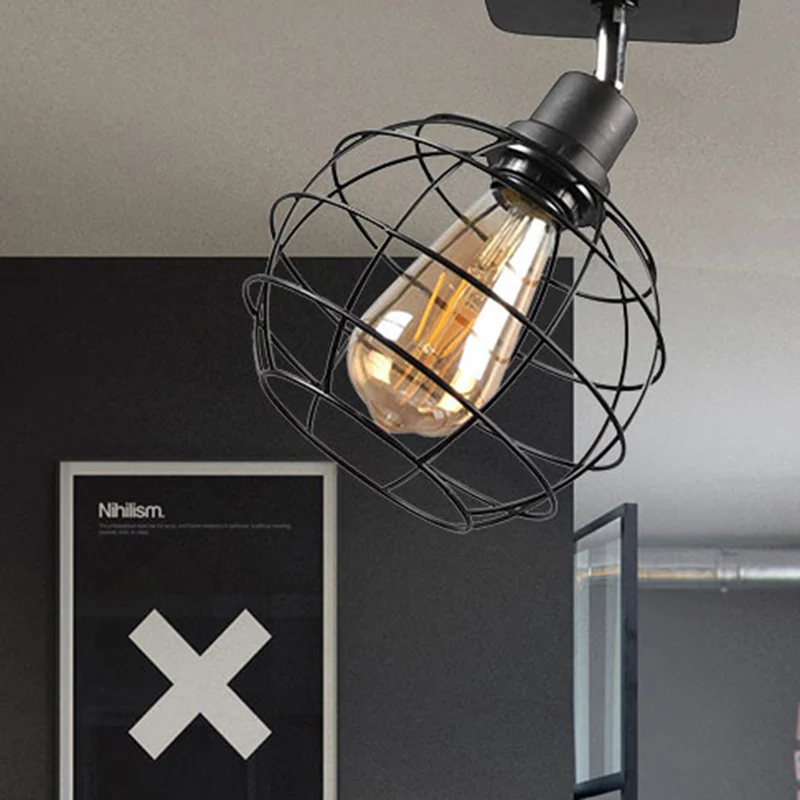 1/2/3-Head Ball Cage Semi Inbouw Plafondlamp Industrieel Zwart Metaal Draaibaar Plafondarmatuur voor Restaurant Clearhalo