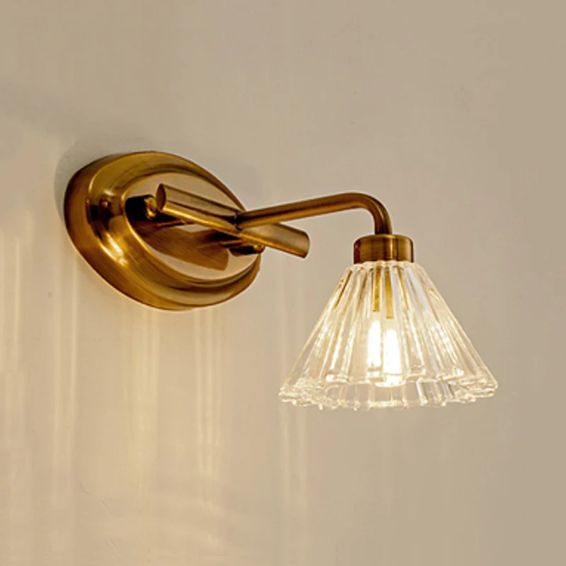1/2/3-lamp kegel ijdelheid lichtarmatuur traditionele messing metalen LED wandkandelaar verlichting voor badkamer Clearhalo