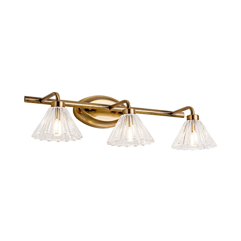 1/2/3-lamp kegel ijdelheid lichtarmatuur traditionele messing metalen LED wandkandelaar verlichting voor badkamer Clearhalo