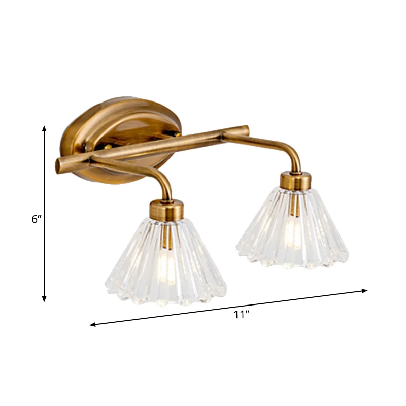 1/2/3-lamp kegel ijdelheid lichtarmatuur traditionele messing metalen LED wandkandelaar verlichting voor badkamer Clearhalo