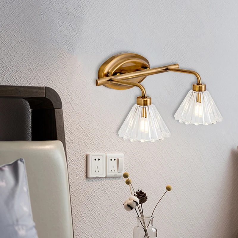 1/2/3-lamp kegel ijdelheid lichtarmatuur traditionele messing metalen LED wandkandelaar verlichting voor badkamer Clearhalo