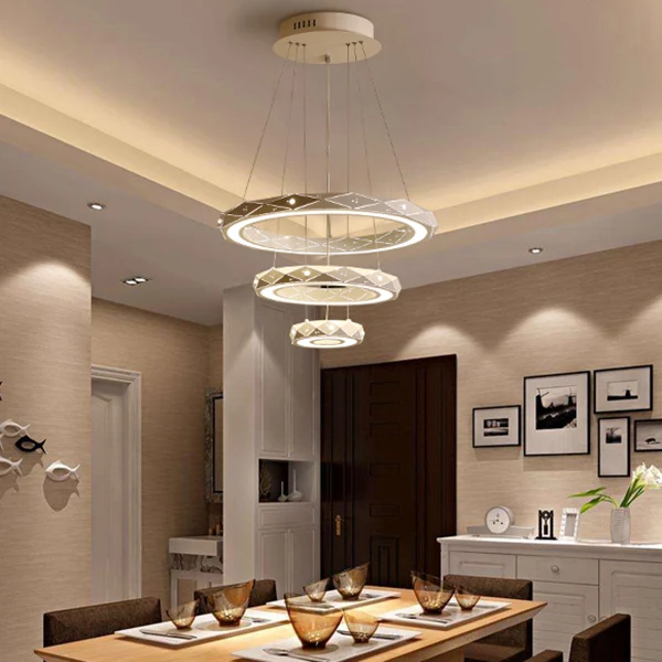 1/2/3-lichts eetkamer hanglamp met ring acryl kap witte plafondkroonluchter warm/wit licht Clearhalo