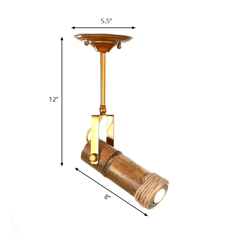 1/2/3-Light Tube Semi Flush Light Lodge Stijlvol verstelbaar plafondarmatuur van hout, metaal en bamboe voor restaurants C...