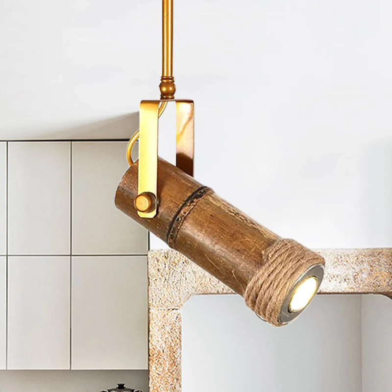 1/2/3-Light Tube Semi Flush Light Lodge Stijlvol verstelbaar plafondarmatuur van hout, metaal en bamboe voor restaurants C...