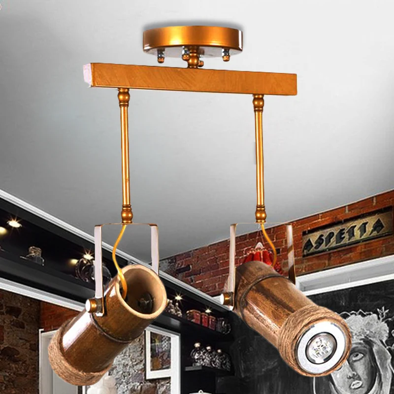 1/2/3-Light Tube Semi Flush Light Lodge Stijlvol verstelbaar plafondarmatuur van hout, metaal en bamboe voor restaurants C...