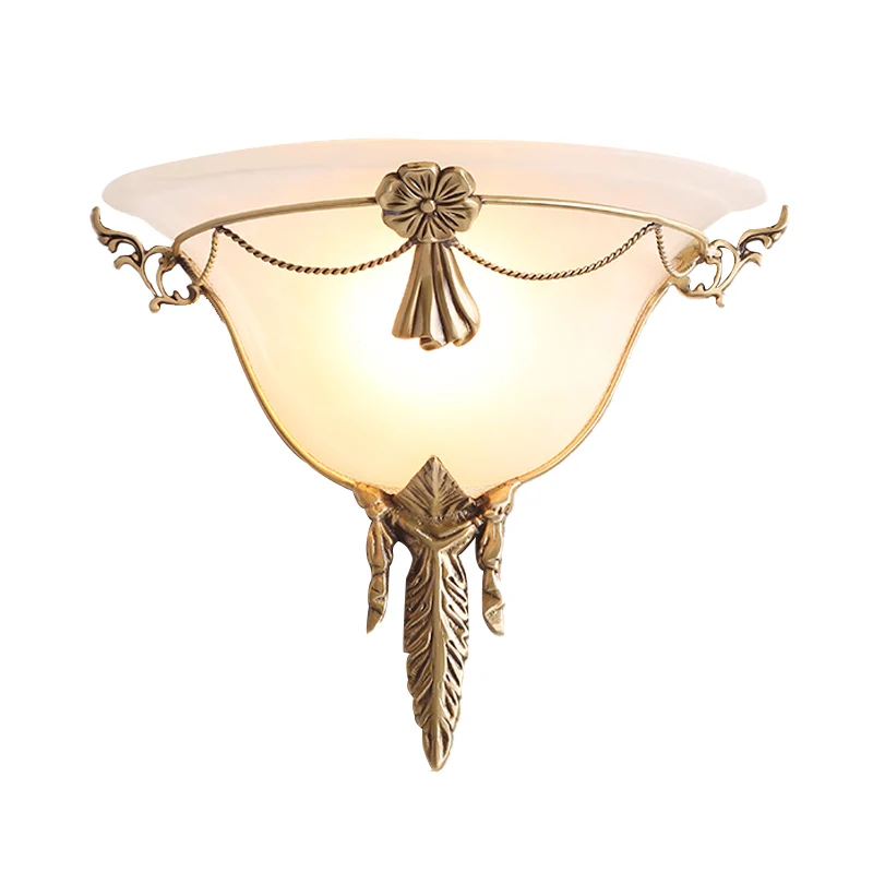 9,5 "/12,5" brede trompet flare blaker licht traditioneel wit glas 1 kop messing wandlamp armatuur voor woonkamer Clearhalo