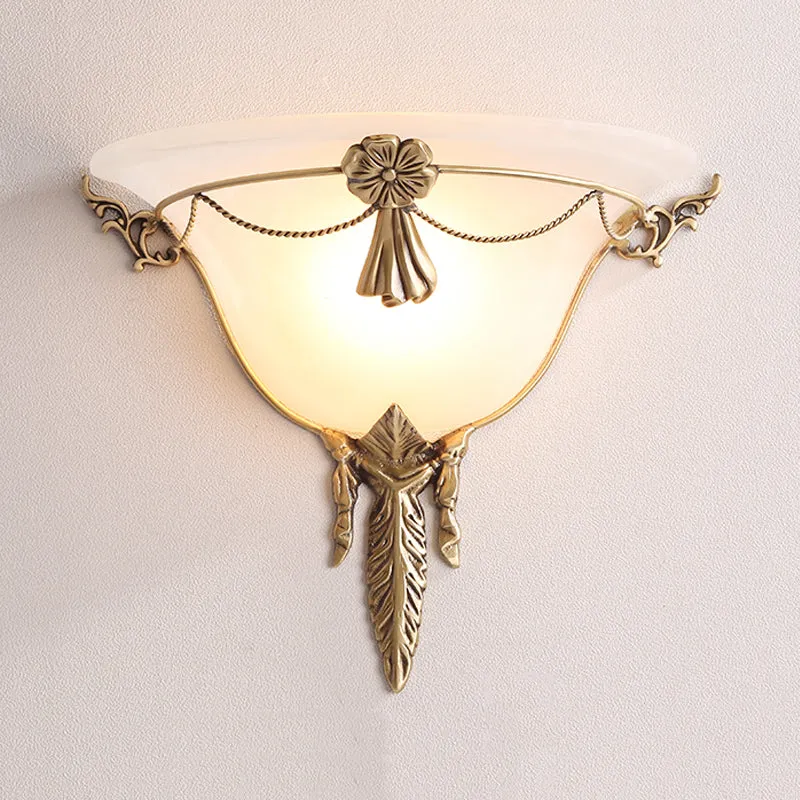 9,5 "/12,5" brede trompet flare blaker licht traditioneel wit glas 1 kop messing wandlamp armatuur voor woonkamer Clearhalo