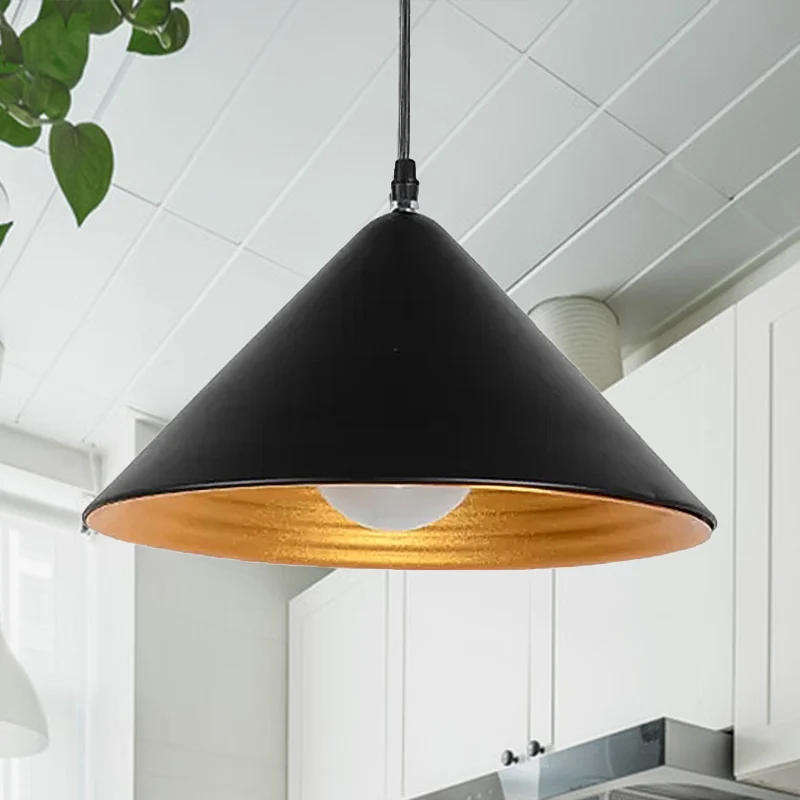 12,5"/16,5" brede hedendaagse metalen plafondlamp kegelvormige kap met gouden rimpel aan de binnenkant zwart/wit eetkamer...