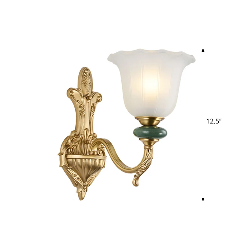 1/2-kops bel wandlamp blaker vintage stijl opaalglas wandmontage lamp met gouden gebogen arm voor nachtkastje Clearhalo