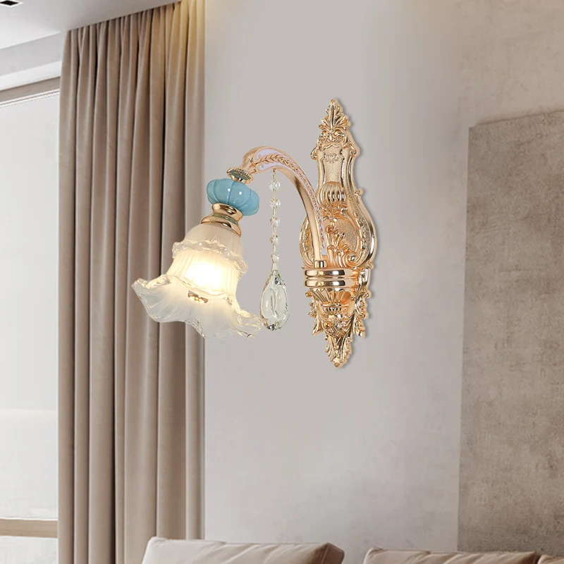 1/2-kops hangende bloem wandlamp retro goud opaal mat glas wandmontage armatuur Clearhalo