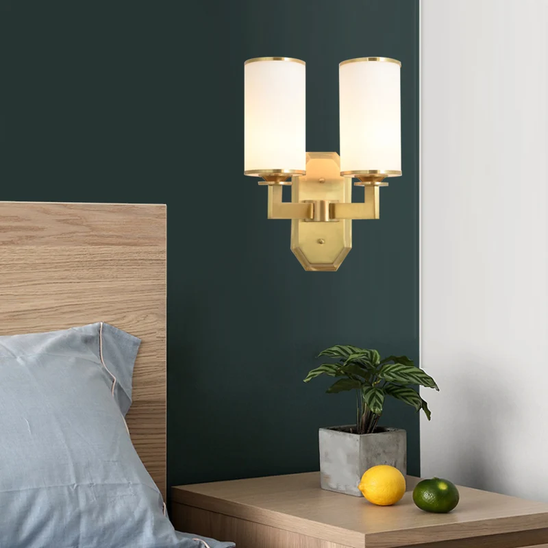 1/2-kops wandgemonteerde verlichting Moderne stijlvolle cilindrische kap Frosted witte opaal wandlamp messing Clearhalo