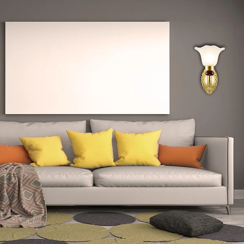1/2-kops wandlamp met bloemblaadjeskap van opaalglas vintage stijl slaapkamerwandkandelaar goud Clearhalo